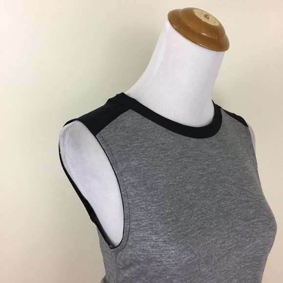 VINCE Gray Jersey Black Silk Trim Colorblock Slit Hem Sleeveless High Neck Top - Picture 5 of 15